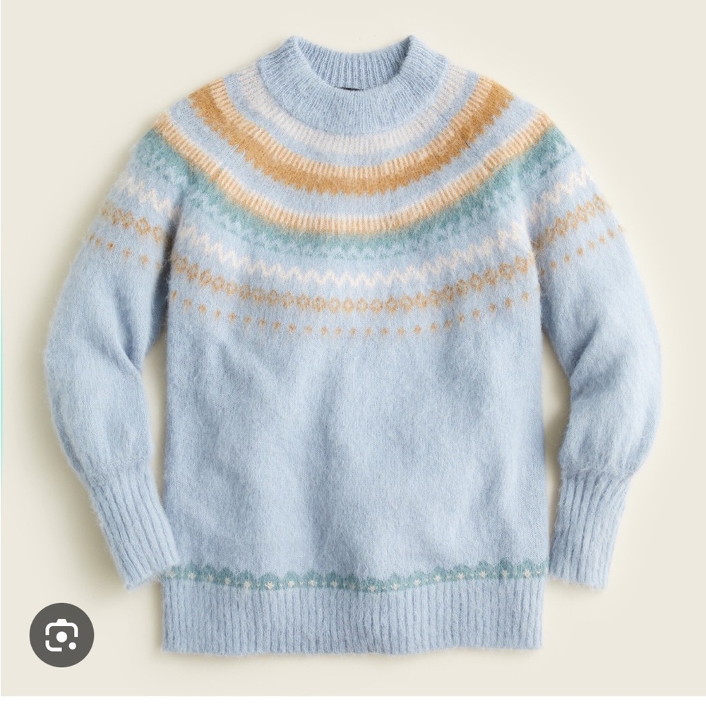 J. Crew fair isle yoke puff sleeve sweater blue 23891 - Picture 2 of 10
